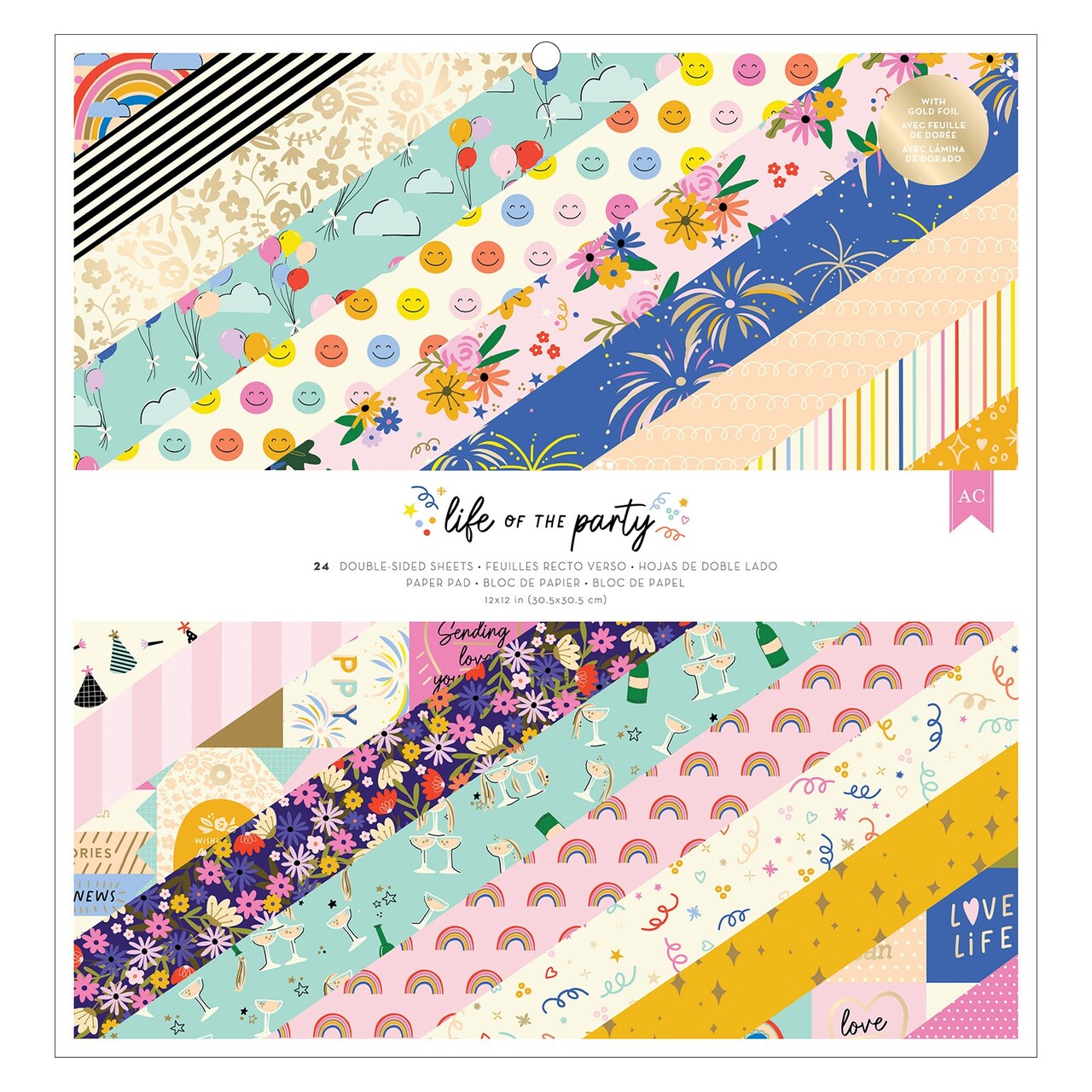 American Crafts Double-Sided Paper Pad 12"X12" 24/Pkg-Gold Foil, Life Of The Party